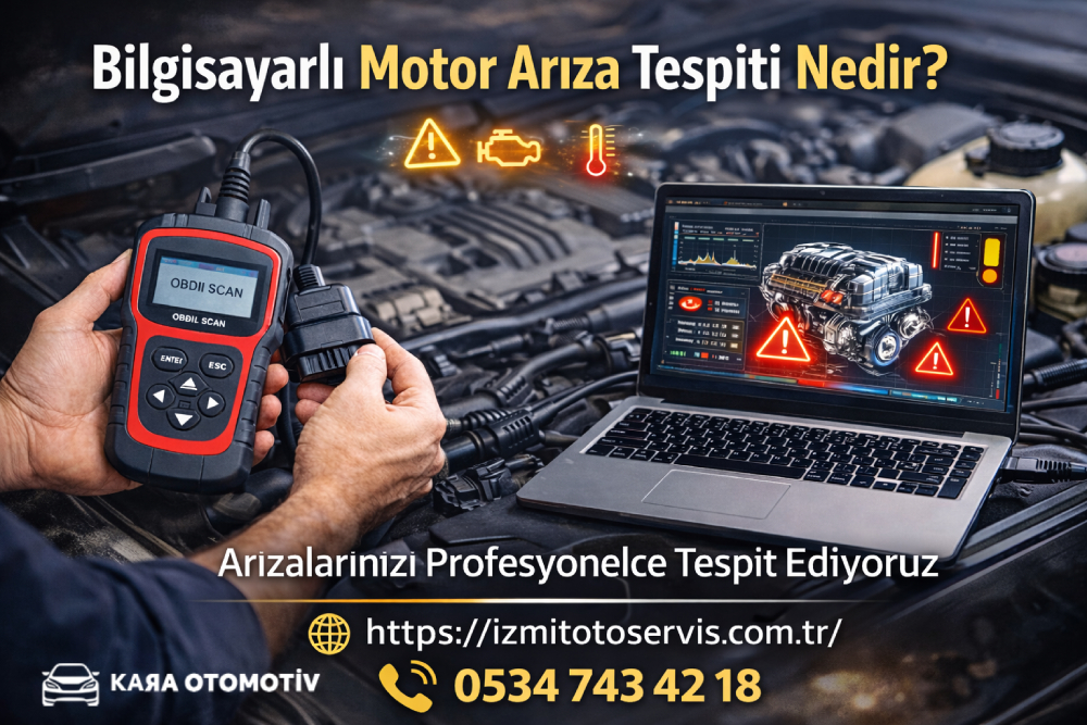 Bilgisayarlı motor arıza tespiti sırasında diagnostik cihaz ile motor arıza kodlarının okunması