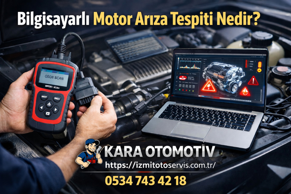 Bilgisayarlı motor arıza tespiti sırasında araç motorunun diagnostik cihaz ile kontrol edilmesi