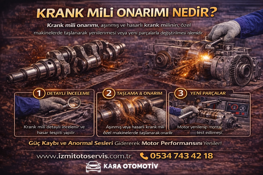 Krank mili onarımı nedir sorusunu anlatan, motor krank mili üzerinde yapılan onarım işlemleri