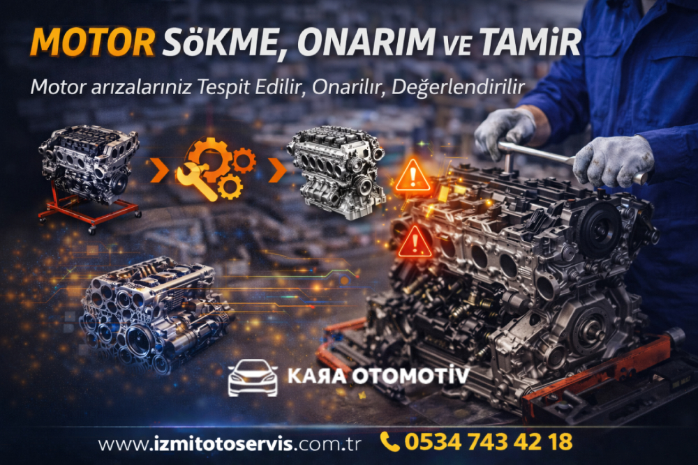 İzmit’te motor sökme ve toplama işlemi yapılan profesyonel oto servis çalışması