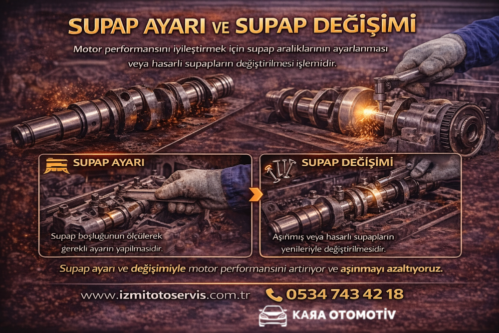 Supap ayarı ve supap değişimi işlemi, motor performansını artıran ve yakıt tasarrufu sağlayan oto servis uygulaması
