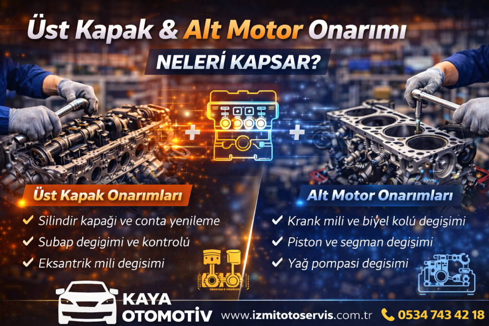 Üst kapak ve alt motor onarımı neleri kapsar, İzmit oto servisinde yapılan işlemler