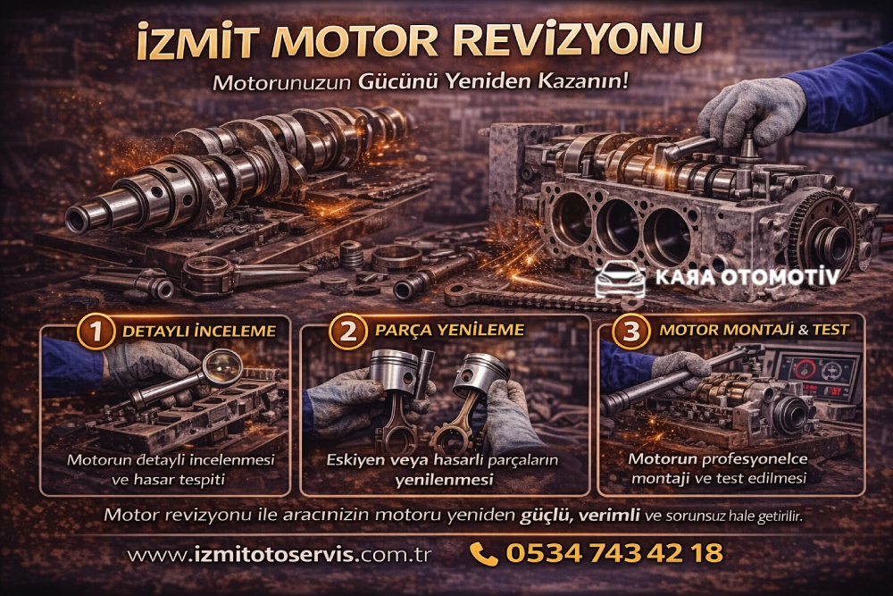 Motor revizyonu sürecinde silindir kapağı, piston ve krank mili parçalarının detaylı yenilenmesi